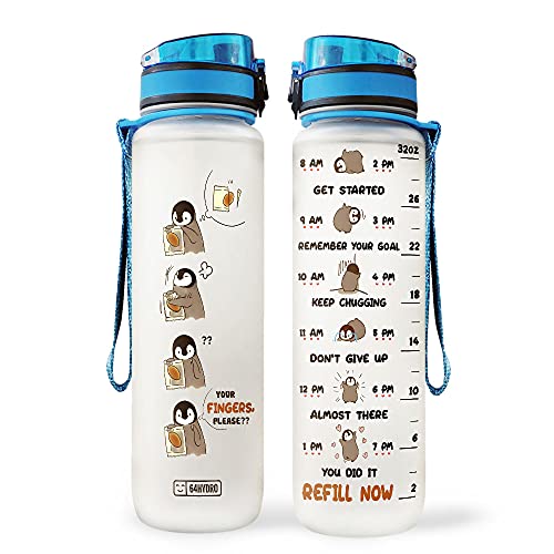 64HYDRO 32oz 1Liter Motivational Water Bottle with Time Marker, Penguin Fingers Please, Penguin Lovers, Penguin Inspiration - PYL0106003