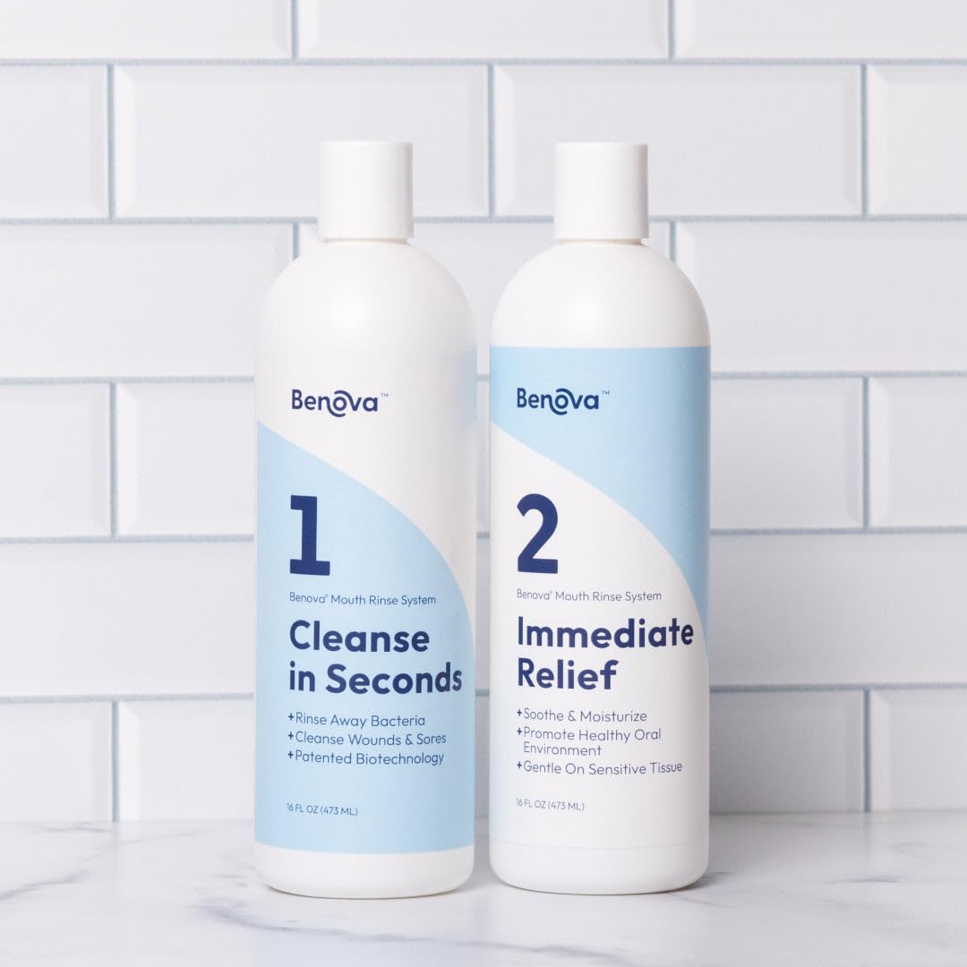 BENOVA Mouth Rinse System Fast Relief from Mouth Sores & Deep Cleansing Action | Alcohol-Free, Lidocaine-Free Mouth Rinse | Gentle Daily Care | 946 ml