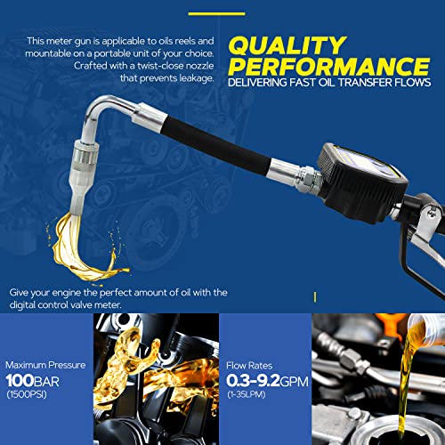 Goodyear Digital Oil Control Valve Meter Nozzle 10 Gpm / 35 Lpm Heavy Duty Air Operated Pneumatic 1/2" Inch Npt Inlet Pressure Range 7-1500 Psi 5-100 Bar With Flexible Spout (Not For Gasoline) #TOP3