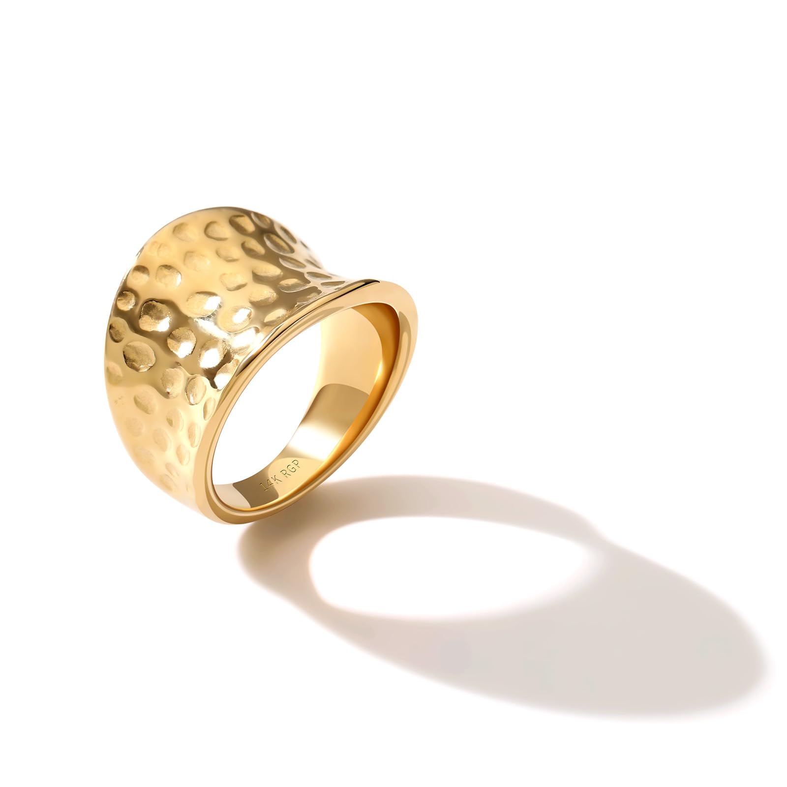 Anillos de banda martillada ancha para mujeres y hombres, chapado en oro de 14 quilates, pulir grande, índice de dedo completo, tamaño 5-10 (oro y plata), Metal, Sin piedras preciosas