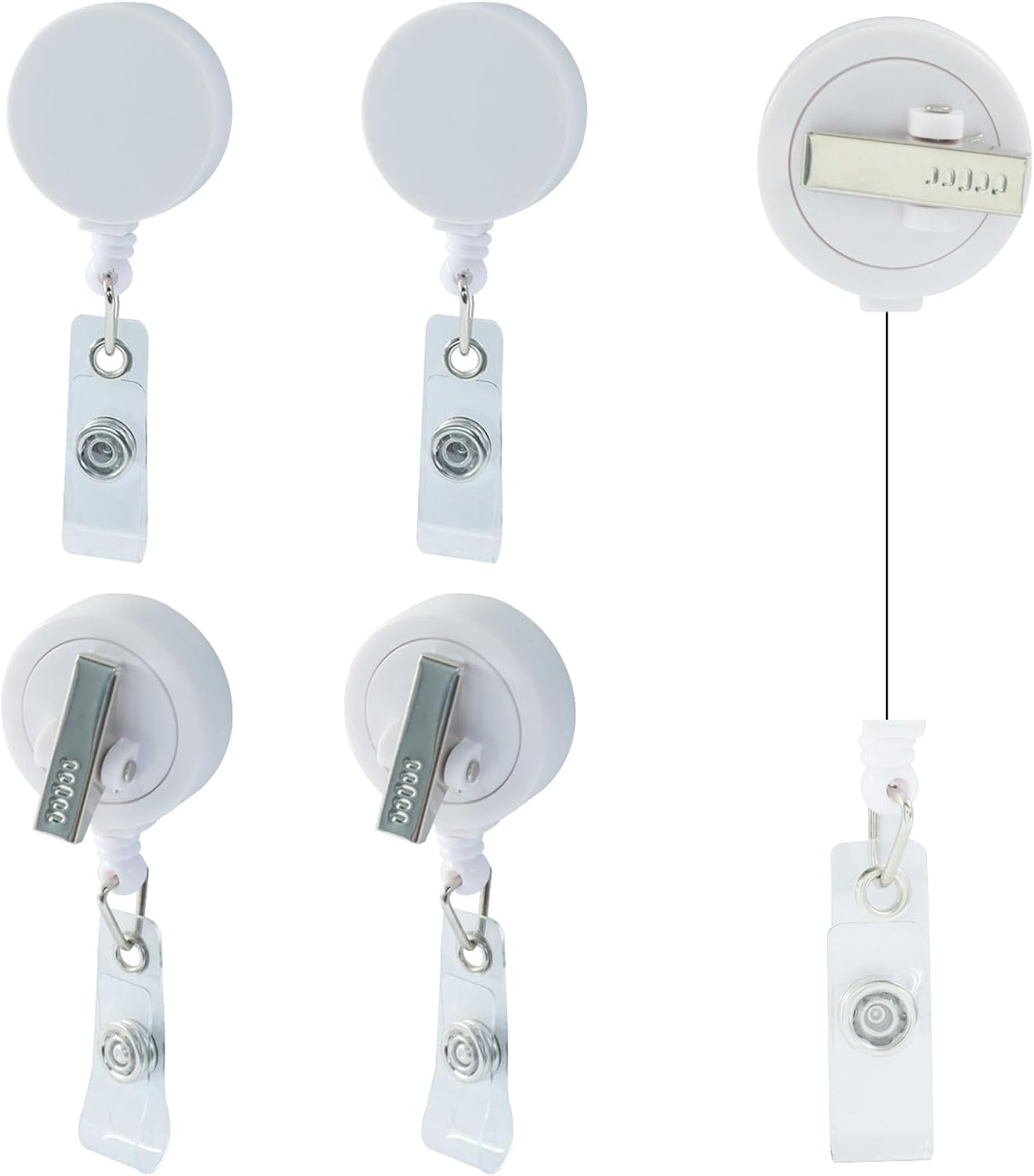Badge Reels Retractable 5 Pack - Heavy Duty Swivel Alligator Clip ID Badge Holders with 23.6" Nylon Cord, Durable ABS for Nurses, Teachers & Office Professionals (White)