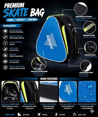 Image of ADMARK Premium Skating Bags for Style and Functionality Quad Skates, Ice, Roller Skates for Kids and Men & Women (15x12x9.5) Black Ad (Small)