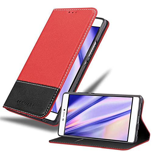 Cadorabo Custodia Libro per Huawei P8 in ROSSO NERO - con Vani di Carte, Funzione Stand e Chiusura Magnetica - Portafoglio Cover Case Wallet Book Etui Protezione