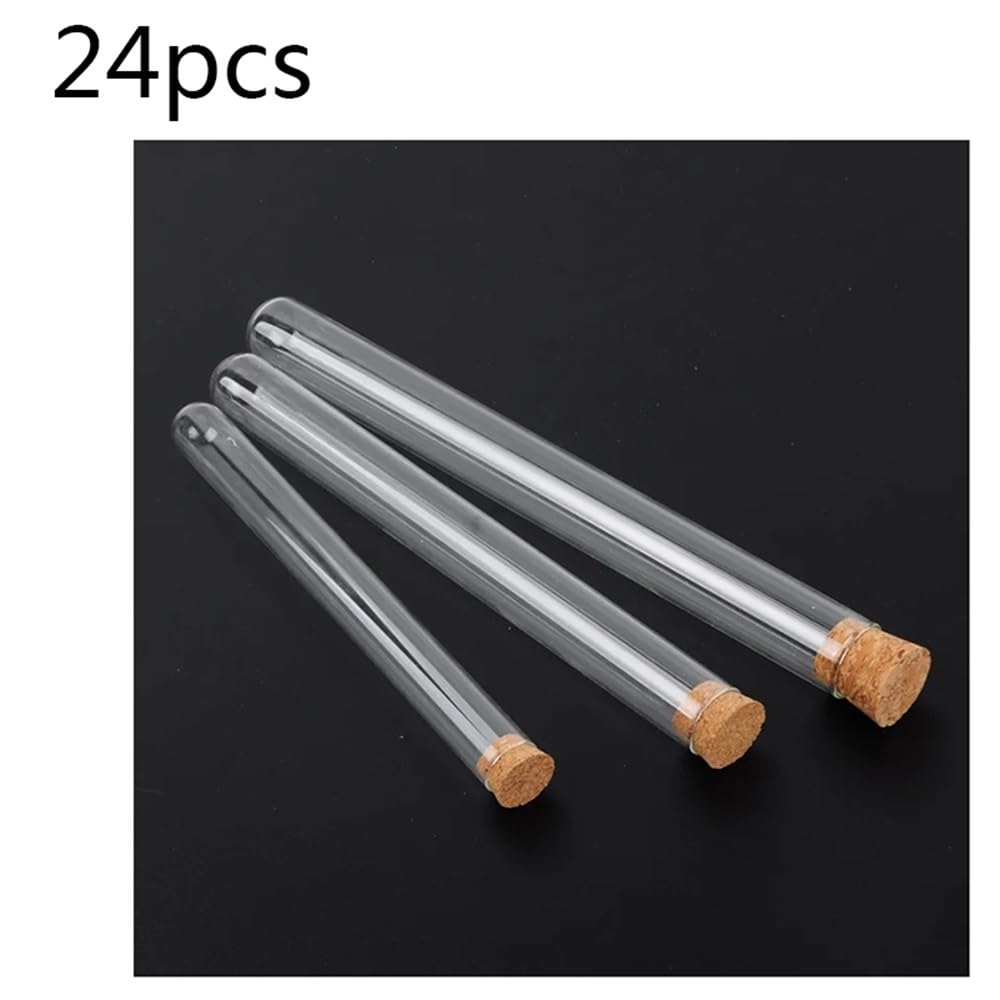 Szklane probówki z korkami, szklane probówki laboratoryjne z korkami o okrągłym dnie, opakowanie 24 sztuk, różne rozmiary(30x150mm)