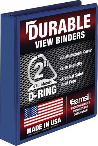 Image of Samsill Durable 2 Inch Binder, D Ring Binder, Customizable Clear View Cover, Dark Blue, Holds 475 Pages
