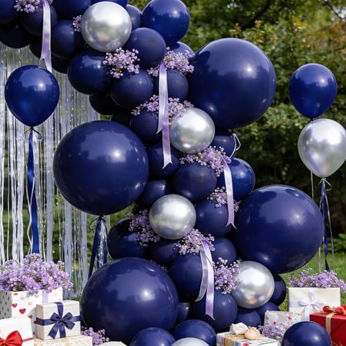 Image of 32Pcs Navy Blue Big Balloons 18 Inch, Round Dark Blue Large Latex Party Balloons for Birthday Wedding Decorations.