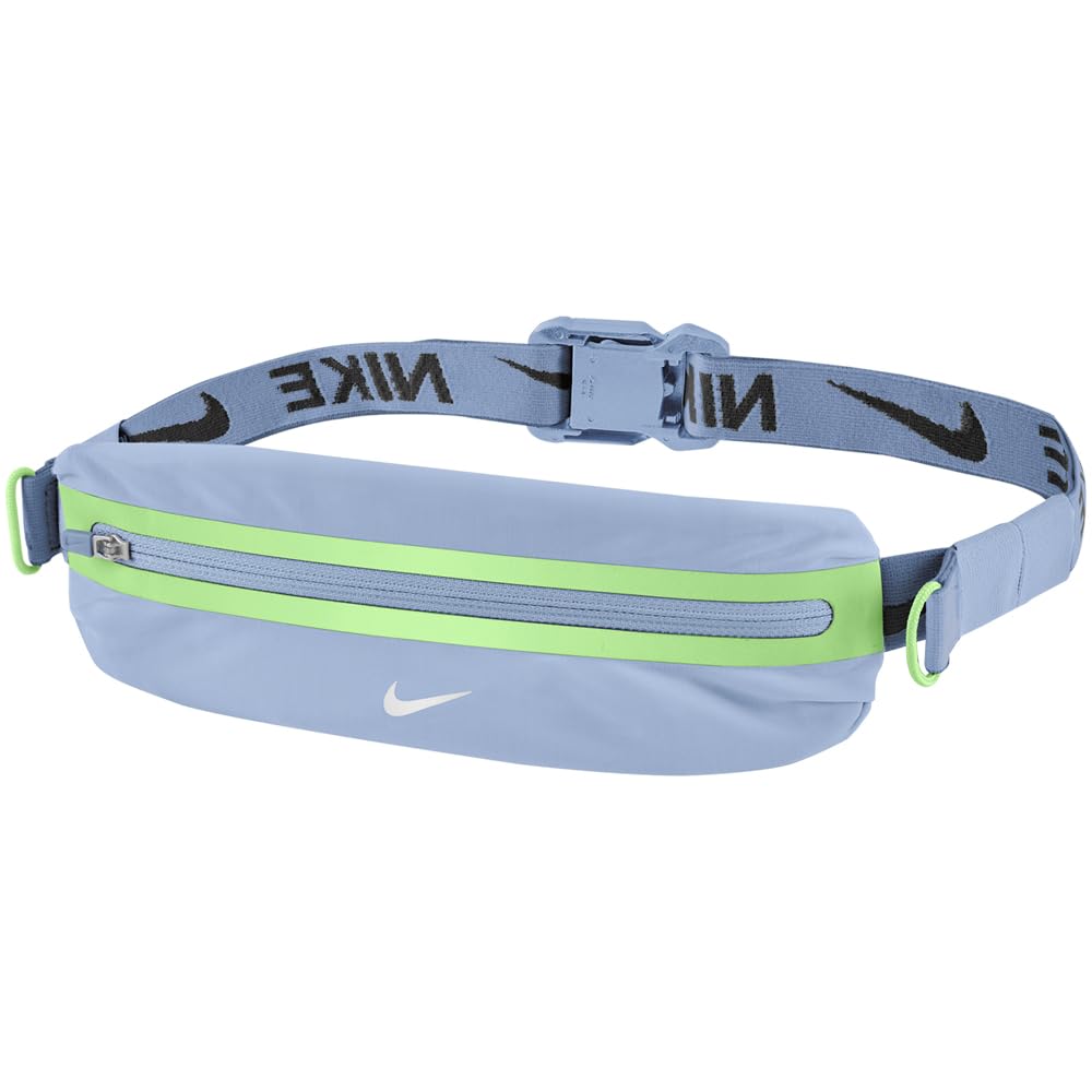 NIKE Slim Waistpack 4.0 Running Belt, Waist Bag, Jogging Belt for Smartphone, Keys, Training, Fitness, Running Accessories, Aluminum/Illusion Green/Silver, One Size