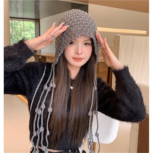 Bonnet au crochet mignon cadeau d'hiver original style ethnique avec pompon pour fille - 4