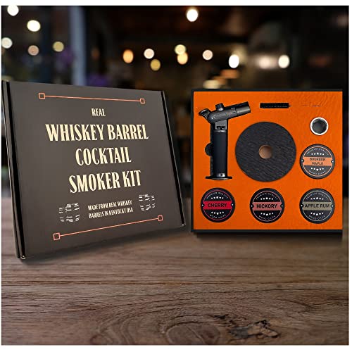 2025 Reclaimed Barrel Whiskey Cocktail Smoker Kit with Torch - Made in USA - Old Fashioned & Bourbon Whiskey Smoker Drink Kit