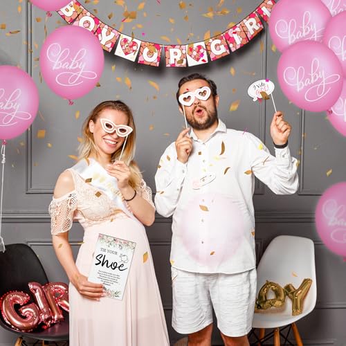 Image of Roowest 51 Pcs Tie Your Shoe Baby Shower Game Sign Wooden Sign Greenery Gift Sets Gender Reveal Party Favors 50 Balloons Latex Balloons for Game Wedding Supplies(Pink,Flowers)