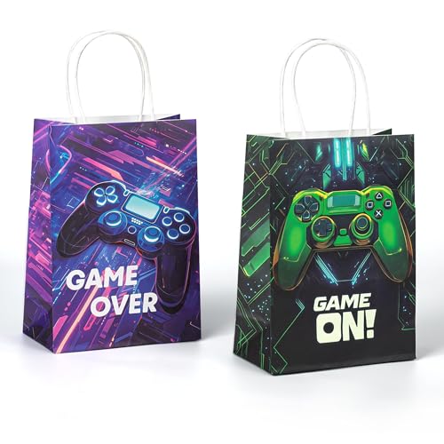 Lesnala 16Pcs Video game party favor bags with handle 2 styles Video game candy treat goodie bags for Kids Gamer Themed Birthday Party Decorations Supplies