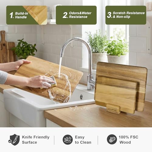 Set de 3 tablas de cortar de madera de teca miniatura 4