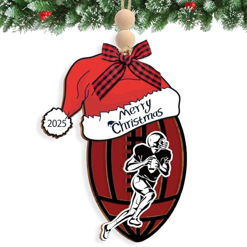 Rugby Gifts For Boys Christmas Decorations Funny Personalized Football Christmas Ornament 2025 Santa Hat Festive Room Tree Decor for Men Women Boyfriend Fathers Day Sports Fans Birthday Anniversary