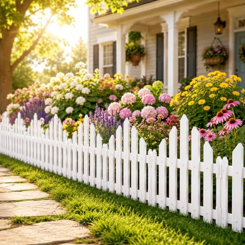 Image of TASMAX Plastic Fence for Garden Edging Border Fencing for Garden Fence Outdoor Resistant PVC Garden Fence Decorative - Flower Bed Fencing for Pathway, Yard, Lawn Waterproof (Pack 8)