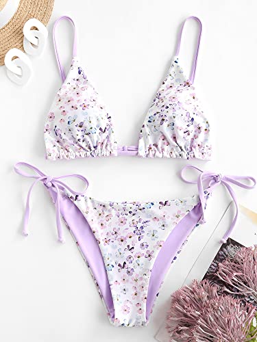 Image of ZAFUL Women's Triangle Bikini Floral String Bikini Set Two Piece Swimsuit Bathing Suits