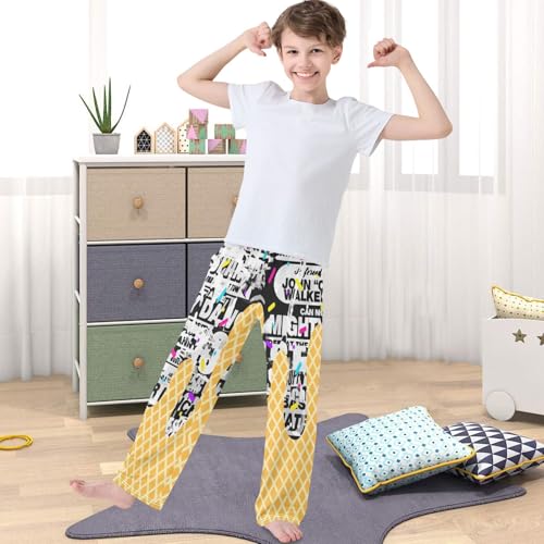 Boy's Pants Black White Ice Cream Jogger Pants Elastic Waist Long Bottoms Trousers with Pockets 6-14 Years4