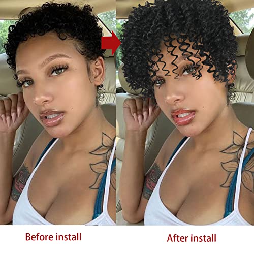 Cinhoo Wiglets Hairpieces For Thinning Hair Toppers For Women With Thinning Hair Clip In Bangs Mens Hair Piece Toppers For Women Finger Coil Hair Units Afro Wigs For Women Black Curly Half Wig(1B) #TOP2
