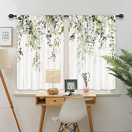 Riyidecor Green Eucalyptus Leaves Kitchen Curtains 27.5 X 39 Inch Flower Watercolor Floral Spring Botanical Rod Pocket Plant Farm Pattern Cafe Curtains Herb Living Room Window Drapes Treatment Fabric #TOP1