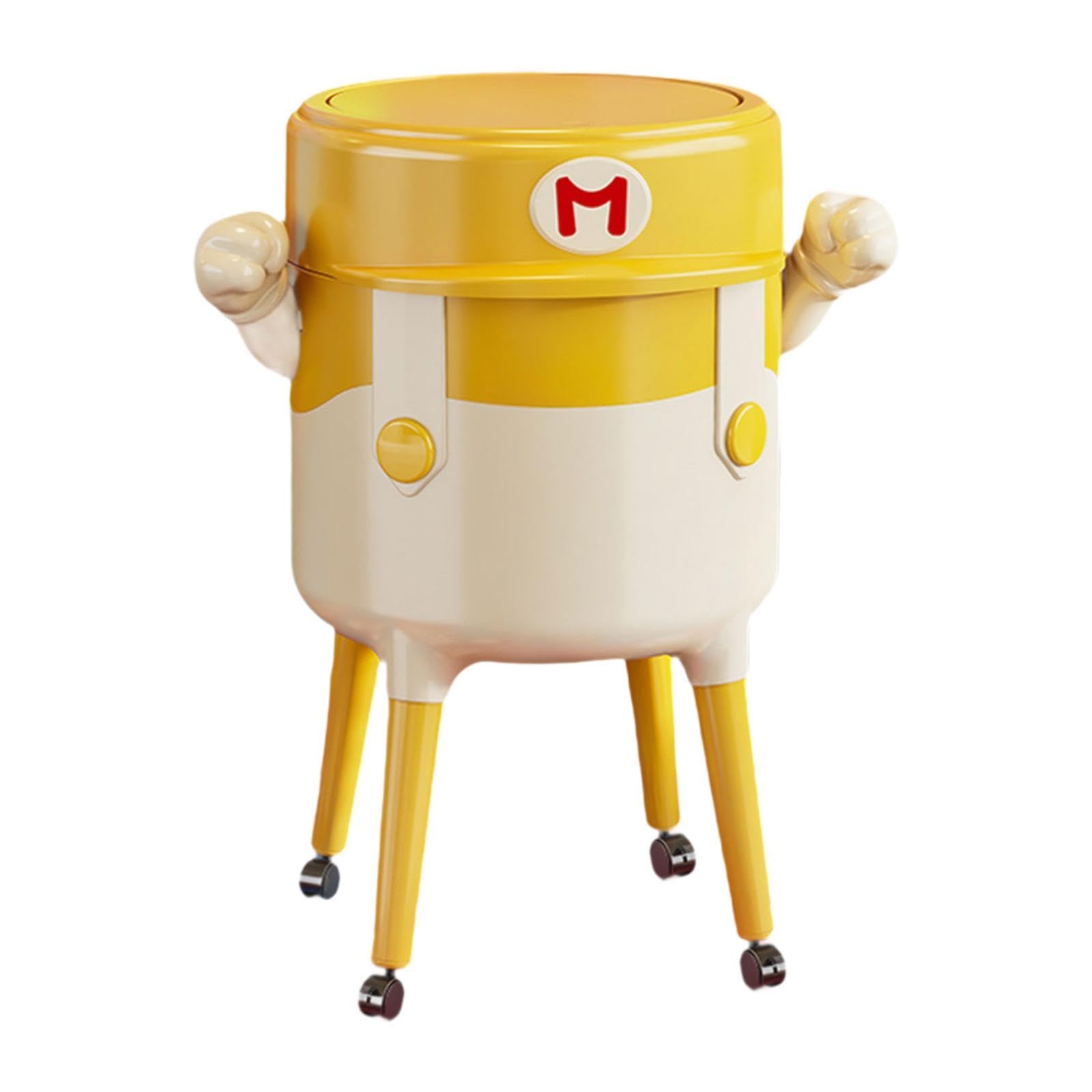 Movable Waste Bin and Wheels Decorative Waste Basket for Kitchen Home Vanity Yellow Short Foot-image-34