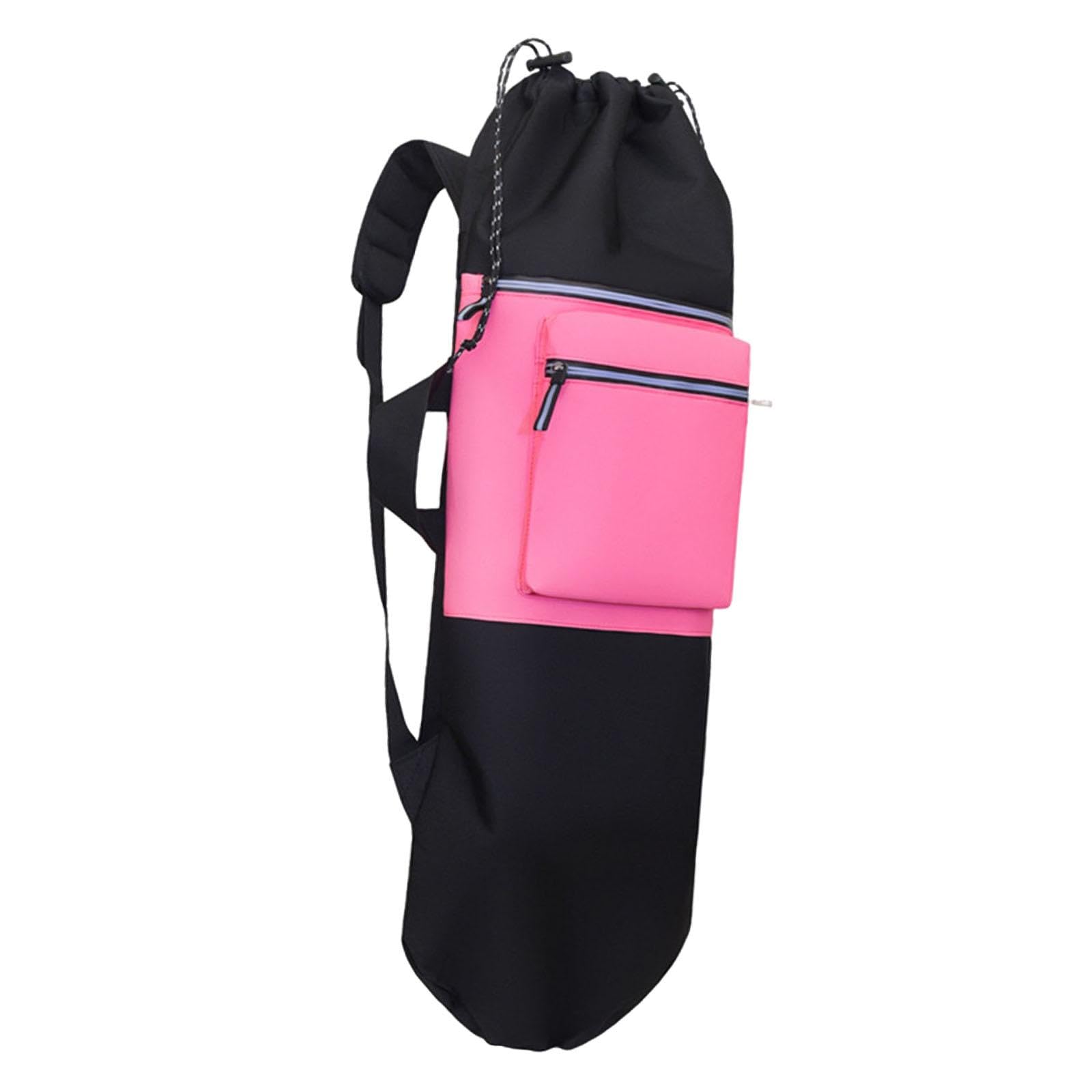 Baoblaze Skateboard Backpack with Adjustable Straps Longboard Carry Bag with Drawstring Closure Skate Bag Backpack for Skateboards, Yoga Mats, Travel & Outdoor Sports, Black and Rose Red
