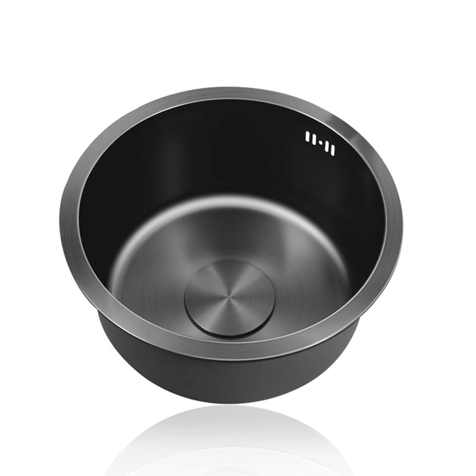 CZYWKDDPP Mini Kitchen s,Stainless Steel Single Bowl Round,Black Caravan with Overflow for Campervan Bar Restaurant,Undermount and Topmount (Ø 42cm)