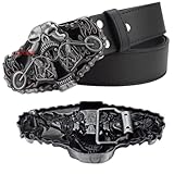 HINSCR Skeleton Cowboy Belt Buckle Demon Skull Motorcycle with Gear Chains & Flame Western Belt Buckle Punk Belt Accessories for Men