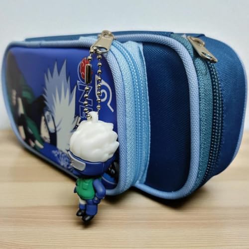 Image of KiddiBox One Piece Anime Pencil Case, Blue Double Zipper Stationery Pouch with Character Charm, School Supply with Keychain, Pencil Box for Boys and Girls, Best Gift