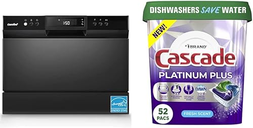 COMFEE' Energy Star - Lavaplatos portátil, lavavajillas para dormitorio, casa rodante y apartamento, Black & Cascade Platinum Plus Vaina para