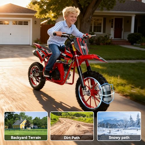 Image of 50cc 4 Stroke Dirt Bike for Kids 8-14,Gas Powered Dirt Bike with No Oil Mixing,Front&Rear Disc Brakes,Kids Dirt Bike with Inverted Fork Suspension,Pull Start,25MPH