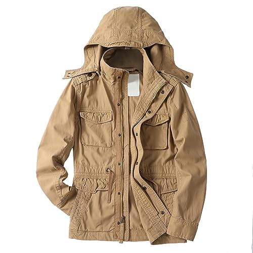 Image of Men's Military Jackets Hoodie Cargo Bomber Outdoor Coat with Multi Pockets