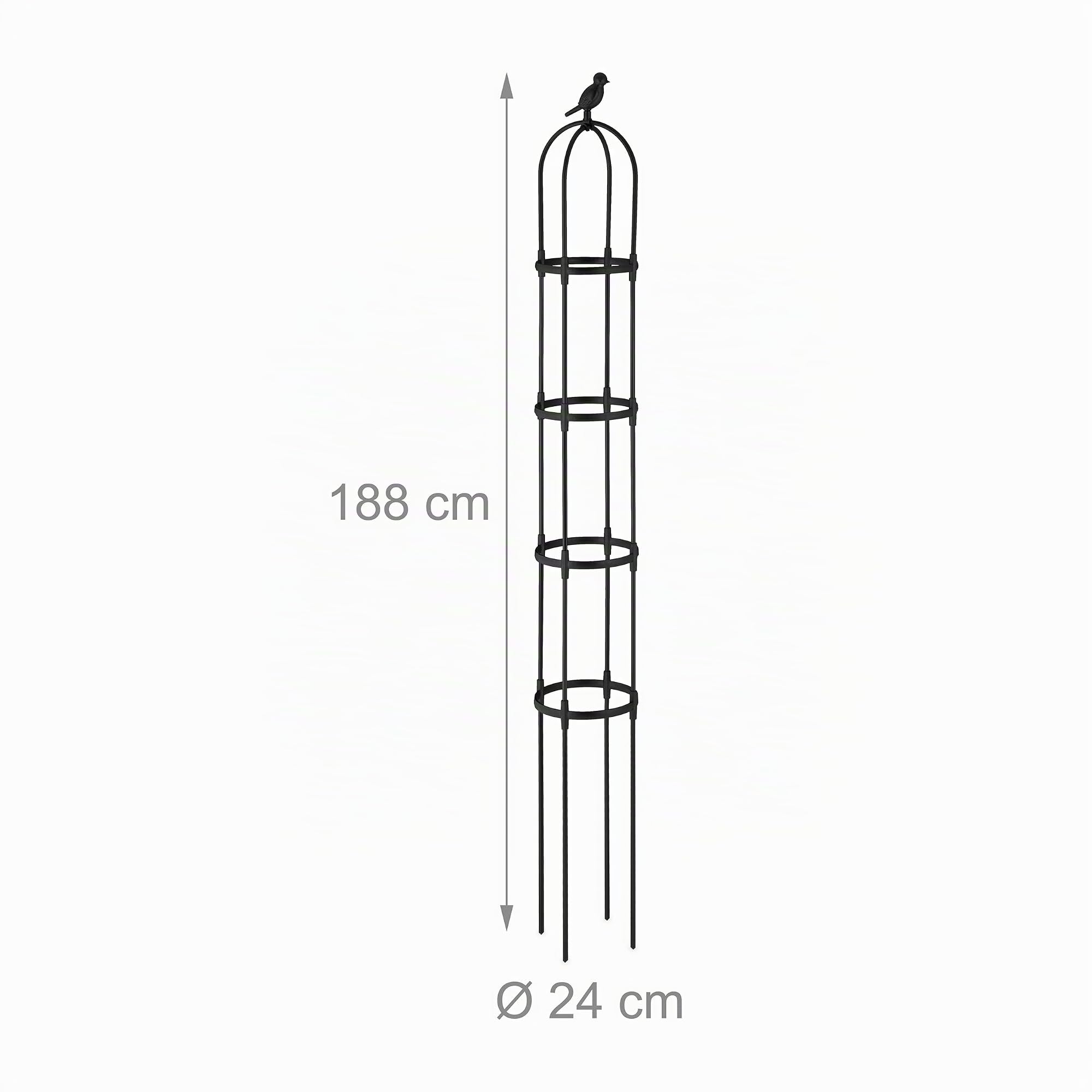 Relaxdays Trellis obélisque, Lot de 2, 188x24 cm de Hauteur, Plantes grimpantes, en métal, Stable, Tour Rosier, Noir