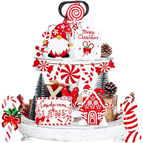 Bucherry 12 Pieces Christmas Candy Cane Tiered Tray Decor Red