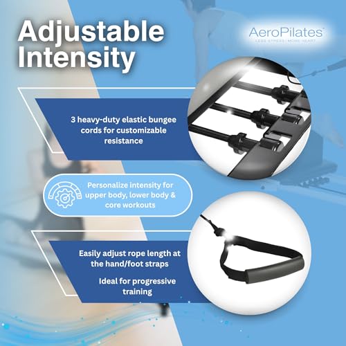 Stamina Products AeroPilates 287 Pilates Reformer – Home Gym Equipment with Adjustable Headrest, Padded Foot Bar, 3 Resistance Cords, and 2 Workout DVDs