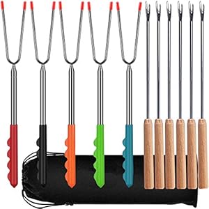 Marshmallow Roostersticks Set Fiyuer 11 Pcs Ineenschuivende Roosteren Barbecue Grill Vork Voor Kampvuur Vuurplaats Koken Vuur Uitschuifbaar 114 cm