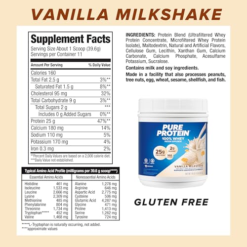 Pure Protein Powder, Whey, High Protein, Low Sugar, Gluten Free, Vanilla Cream, 1 lb - Image 5