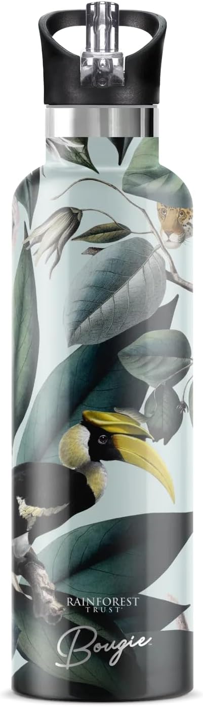 Bougie Rainforest Trust Insulated Water Bottle, Gift Tube, 25-Ounces, Stainless Steel, Multicolor, Kitchen Décor