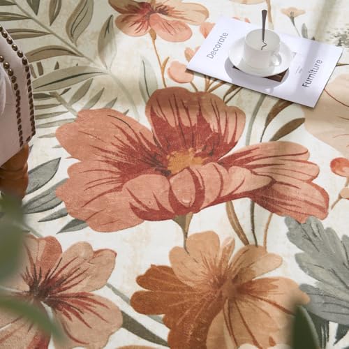 Tapete redondo floral moderno 4 pies lavable antideslizante miniatura 7