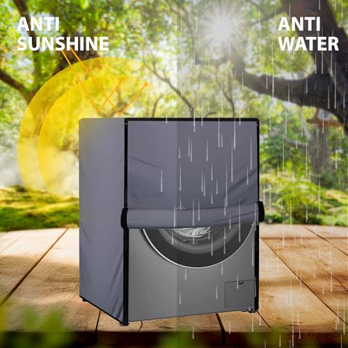 Image of Waterproof & Dustproof Top Front Load Washing Machine Cover for 6 kg 6.5 kg 7kg & 7.5 kg Compatible for IFB LG Samsung Whirlpool Bosch Haier | Siemensfor with Pipe Holes (Grey)