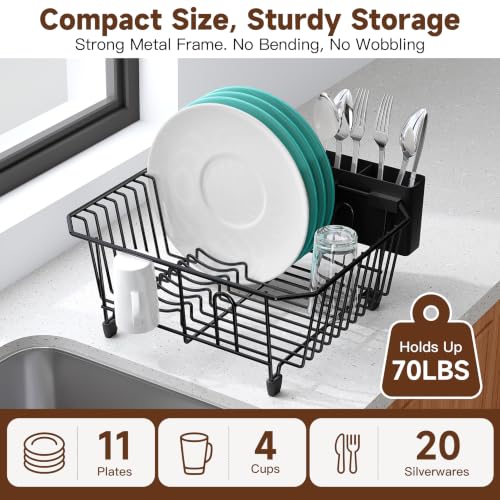 Image of JASIWAY in Sink Dish Drying Rack, Stainless Steel Small Black Dish Drainer