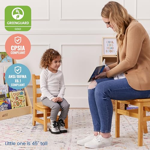 Image of ECR4Kids Three Rung Ladderback Chair, 10in Seat Height, Classroom Seating, Honey, 2-Pack