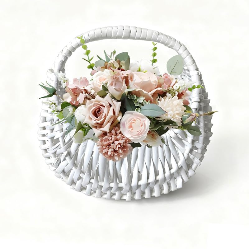 Wicker Flower Girl Basket White Small White Basket for Wedding Flower Girl or Picnic