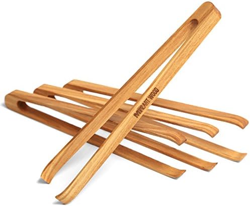Mr.Art Wood Mini Wooden Appetizer Tongs (Pack of 4), 6" Length - Made in Europe, Lightweight, Easy Grip, 100% Natural One-Piece Ash Wood