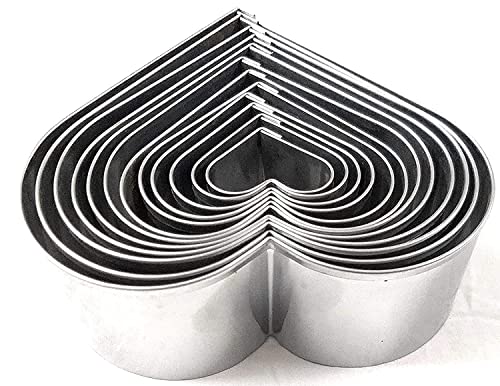 Image of Heart Shape Cookie Cutter Set of 12 - Stainless Steel Baking Molds (2 Inch Height) for Cookies, Biscuits, Pastry & Fondant | Durable Kitchen Baking Tools