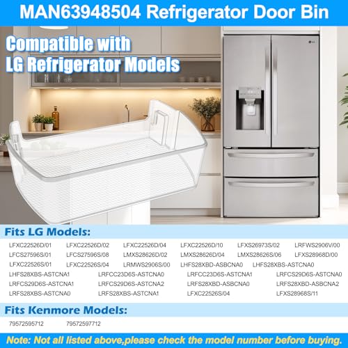 Image of 2PACK UPGRADED MAN63948504 Refrigerator Door Shelf Bin Compatible with LG Fridge Door Shelf Replacement Parts LMXS28626S LFXS26973S LFXC22526D MAN63948504 Kenmore LG Fridge Door Bin Shelves Basket