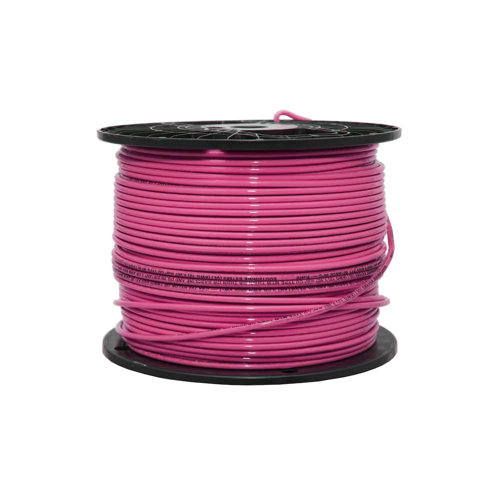 Paladin 12 AWG Gauge Insulated Solid Copper THHN/THWN-2 Building Wire - 600 Volts Residential, Commercial, Industrial UL Listed - #12 Solid 500' FT Spool (Pink)