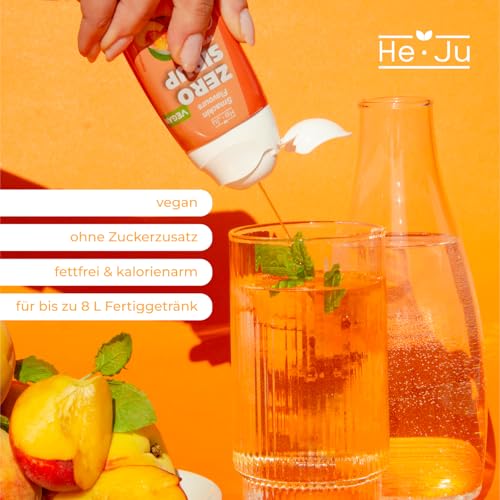 He-Ju Zero Sirup zuckerfrei Pfirsichgeschmack, 65 ml (32 Portionen), ohne Zuckerzusatz, nur 2 kcal pro Portion, Vegan & kalorienarm, ergibt bis zu 8L erfrischendes Getränk, intensiver Geschmack