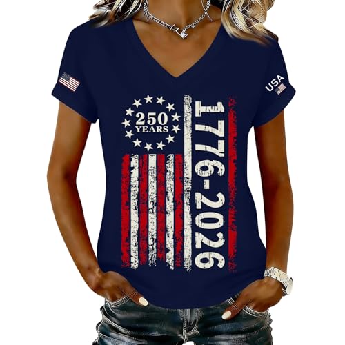 USA Shirts for Women 250 Years American Flag Shirt 4th of July Tshirt Patriotic Tees Casual Graphic Tops