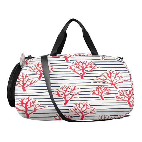 YETTASBIN Sport Travel Duffel Bag for Girls Boys, Coral Large Waterproof Weekender Overnight Bag, Detachable Shoulder Strap Gym Bag with Shoe Compartment & Wet Pocket2