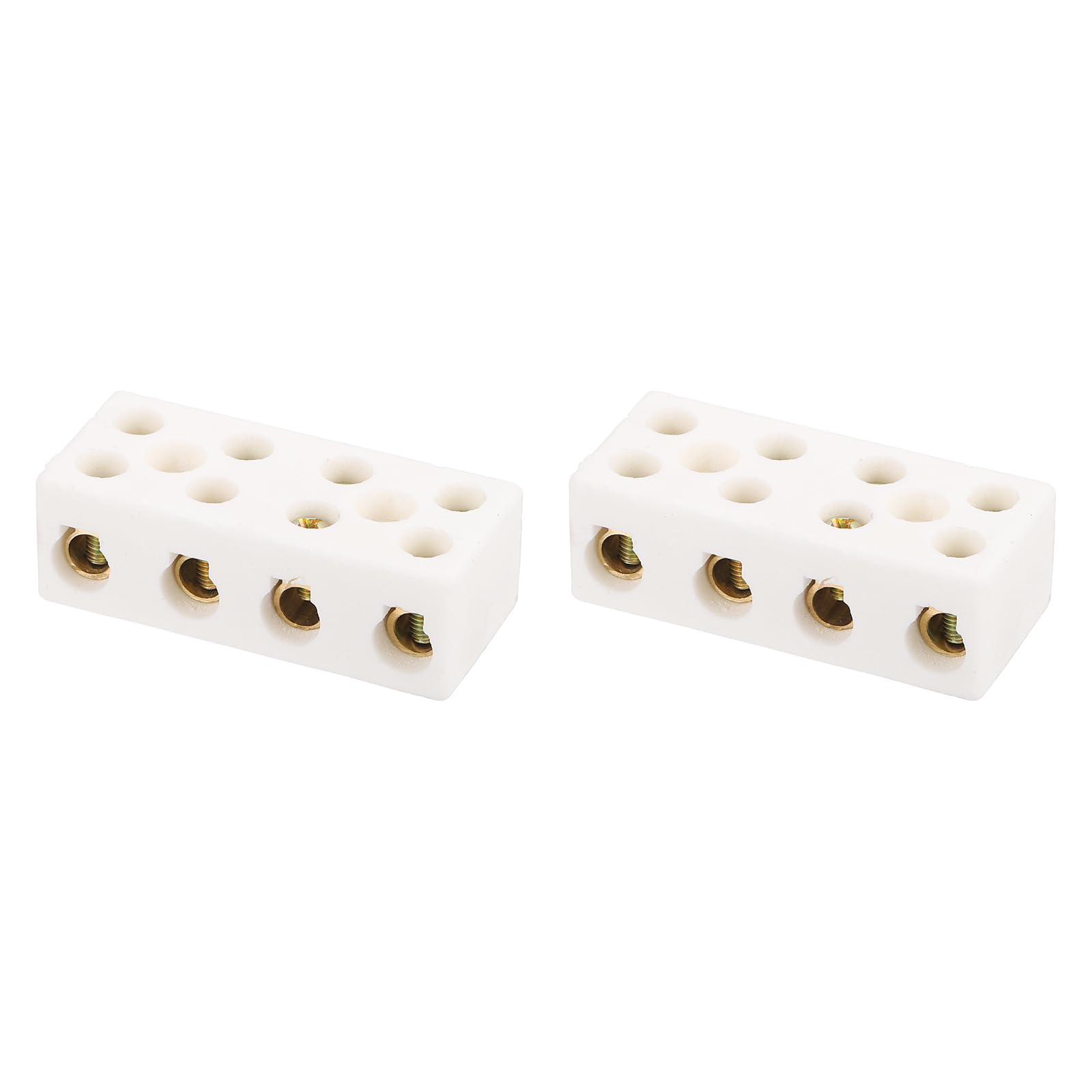sourcing map 2 Pcs 4 Way Ceramics Terminal Blocks, 30A 110V-600V High Temp Porcelain Ceramic Electrical Connectors with Brass Conductors 58x25.5x19 mm for Electric Wire Cable