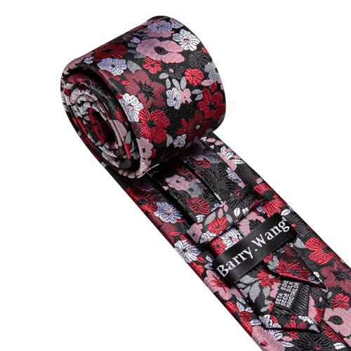 Image of Barry.Wang Flower Ties for Men Handkerchief Cufflinks Set Wedding Necktie Set Party